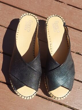 Franco Sarto Black Crisscross Leather Slide Mules Womens Size 10M